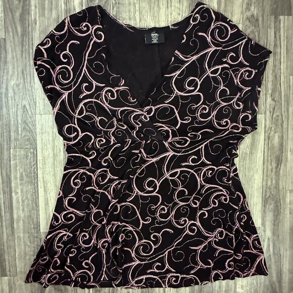 Studio 1940 Burgundy Velvet Sparkle Plus Size Top 18/20W Elegant Swirl - Picture 1 of 5